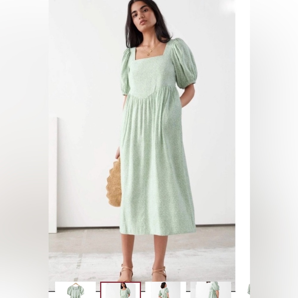 NWT & other stories square neck puff sleeve midi dress in green floral